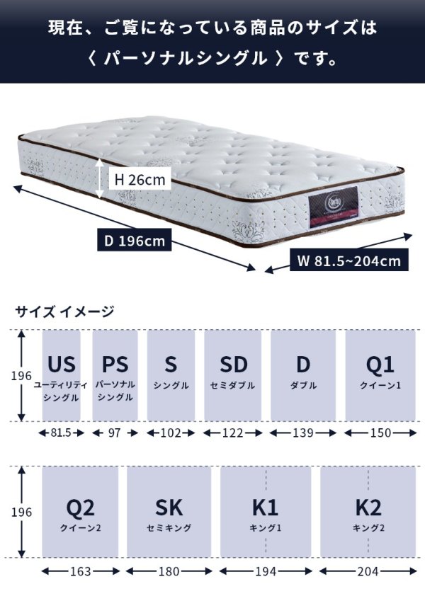 サータ マットレス ポスチャーノーマル5.8 パーソナルシングル PS  開梱設置（ポケットコイル／日本製／高耐久／厚さ26cm／5.8インチ／硬め／体圧分散／ベッド／ベッドマット／腰部強化／W97×D196×H28cm／ Serta） 家具のホンダ インターネット本店 ラグ・カーペット ...