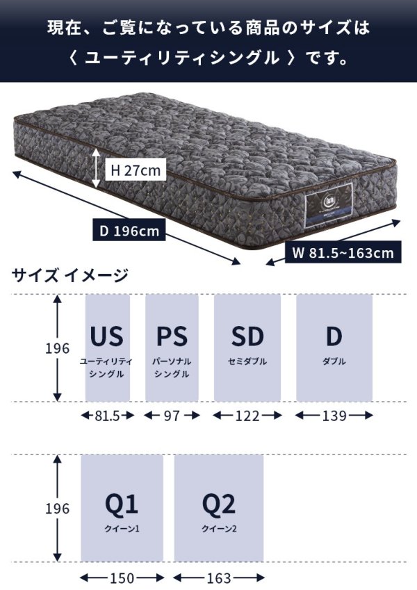 サータ マットレス ペディック68 F1P 6.8 ユーティリティーシングル US  開梱設置（ポケットコイル／腰部補強／日本製／厚さ27cm／6.8インチ／体圧分散／ベッドマット／並行配列／W81.5×D196×H27cm／Serta）  家具のホンダ インターネット本店 ラグ・カーペット・じゅうたん ...