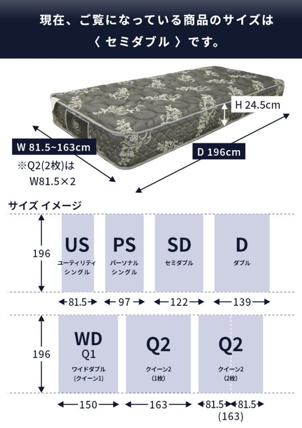 サータ マットレス ペディック910 F1-P アレルリーフ セミダブル SD 開梱設置（ポケットコイル／アレルリーフ 綿／腰部補強／日本製／厚さ24.5cm／5.8インチ／体圧分散／ベッドマット／並行配列／W122×D196×H24.5cm／Serta） 家具のホンダ  インターネット本店 ラグ ...