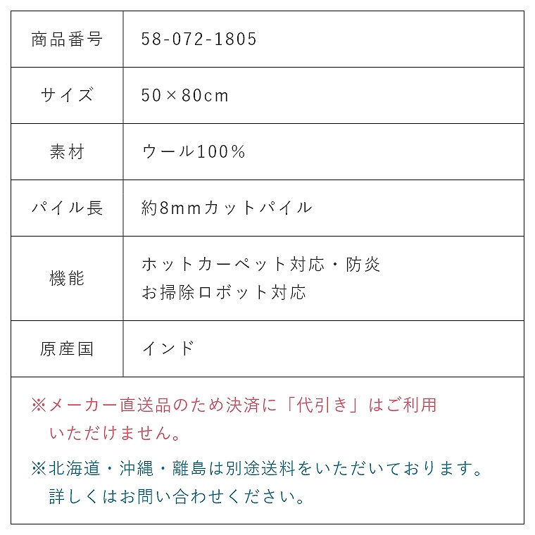 しっかりとした密度で織られたインド製のウールマット スマートギャベ ...