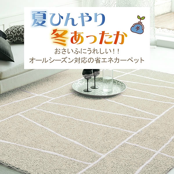 夏はひんやり！冬は暖か！省エネラグカーペット ジオーニ 190×190cm