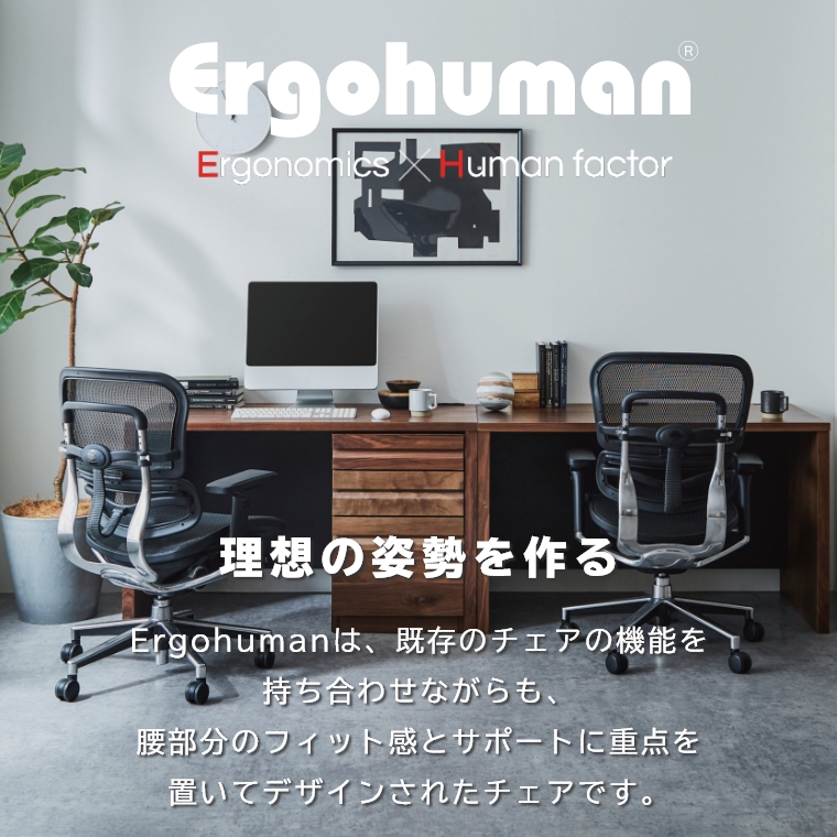 日本正規品 【土足禁止オフィス利用】エルゴヒューマン　エンジョイ　椅子　ブラック デスクチェア