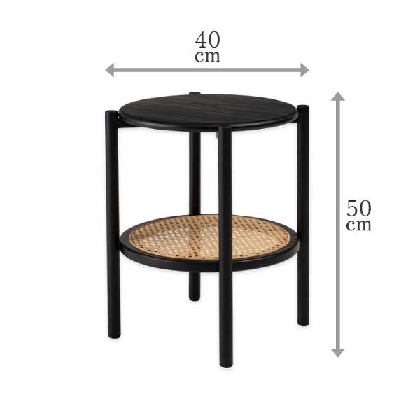 天然木とラタンを組み合わせた遊び心あるラウンドサイドテーブル F3