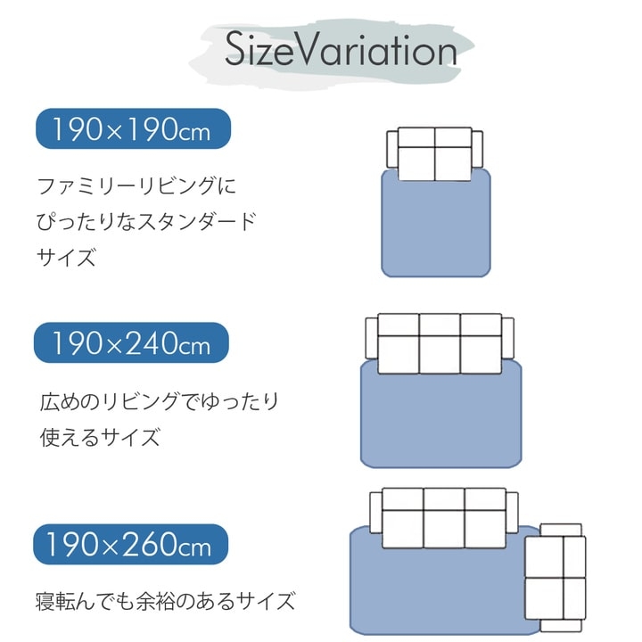 触れた瞬間ひんやり！接触冷感素材を使用した極厚40mmラグ 190×190cm 2