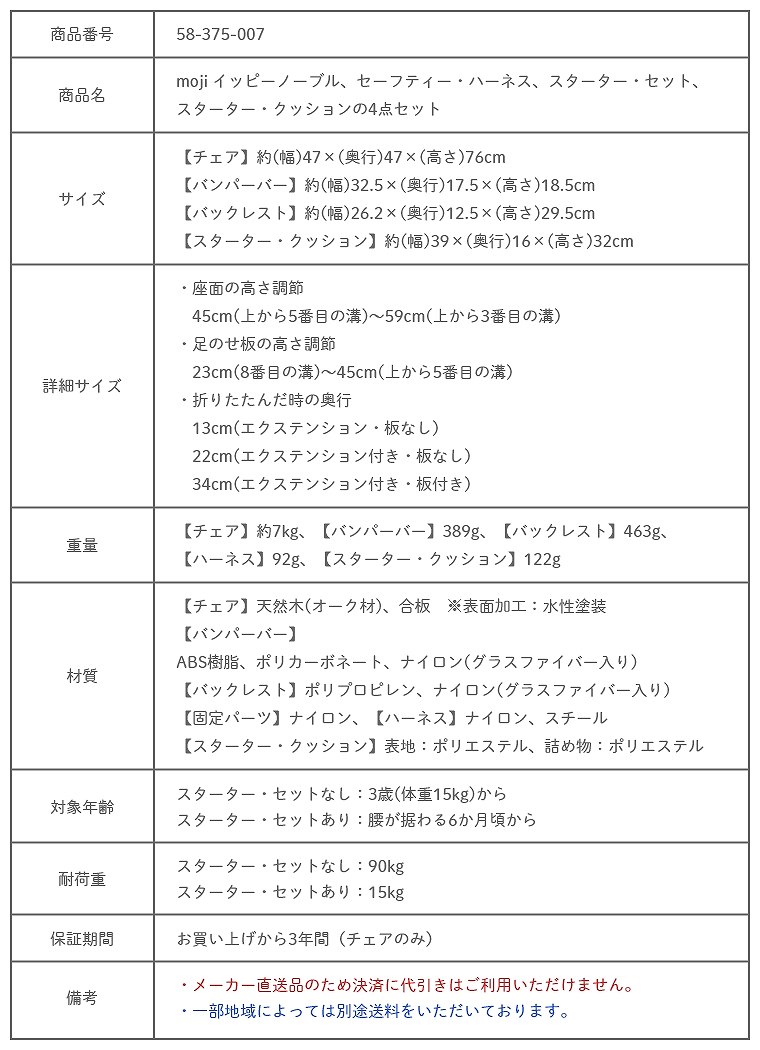 3歳までの4点セット】 木製ベビーハイチェア YIPPY NOVEL イッピーノーブル moji japan (ガード＆クッション付き)  (6か月～18か月頃) (ベビーチェア/ハイチェア/キッズチェア/ダイニングチェア/イッピー/離乳食/赤ちゃん)｜家具・インテリアの通販なら家具のホンダ