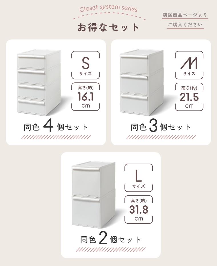 自由な組み合わせでも高さが揃う クローゼットシステム 引出しタイプ Lサイズ 【単品】 CS-D3 ライクイット (クローゼット収納/収納 ボックス/衣類ケース/積み重ね/スタッキング/押入れ収納/1人暮らし/おもちゃ収納/日本製/中が見えない) 家具のホンダ インターネット本店 ...