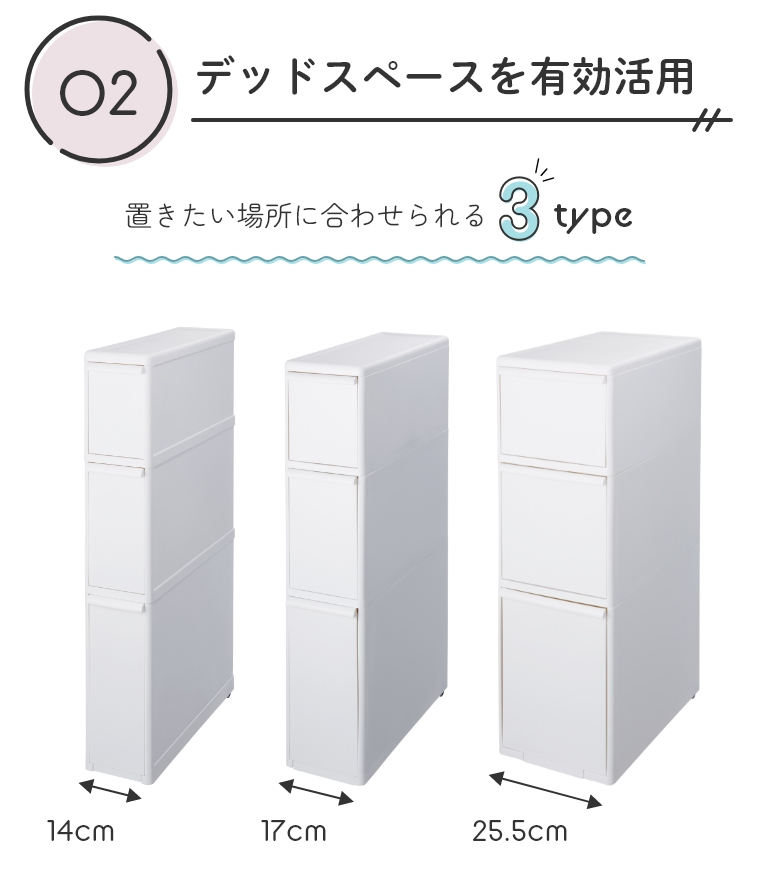 ちょっとしたすき間で使える「隠す」収納 スリムストレージ ミディ