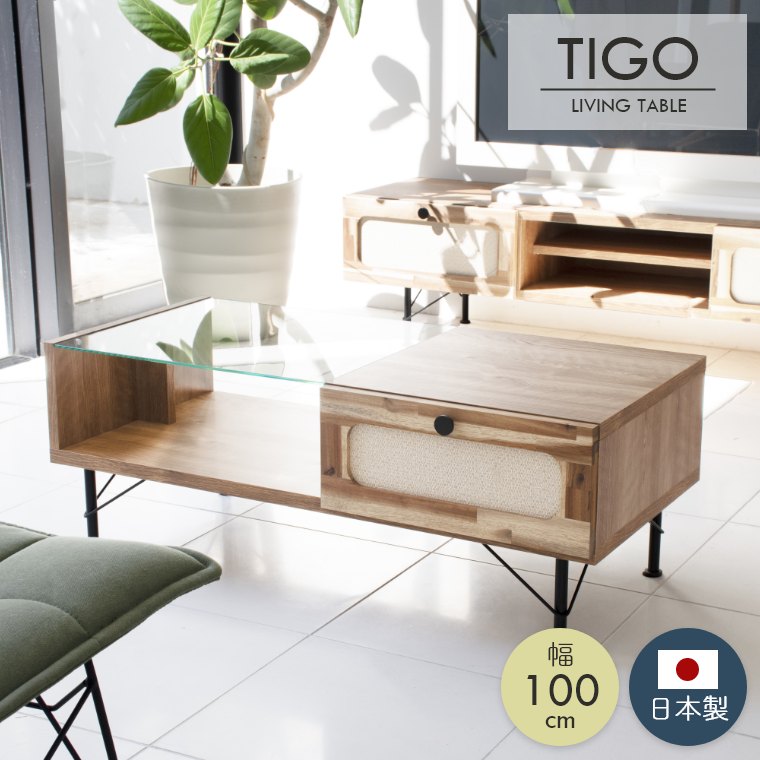 リビングテーブル センターテーブル TIGO ティゴ 幅100cm ガルト 日本製 国産 木製 無垢 無地 シンプル