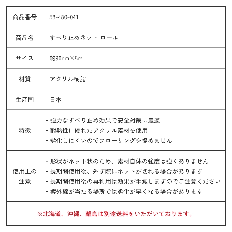 即日出荷】 ラグや敷物がずれない すべり止めネット ロール 90cm×5m