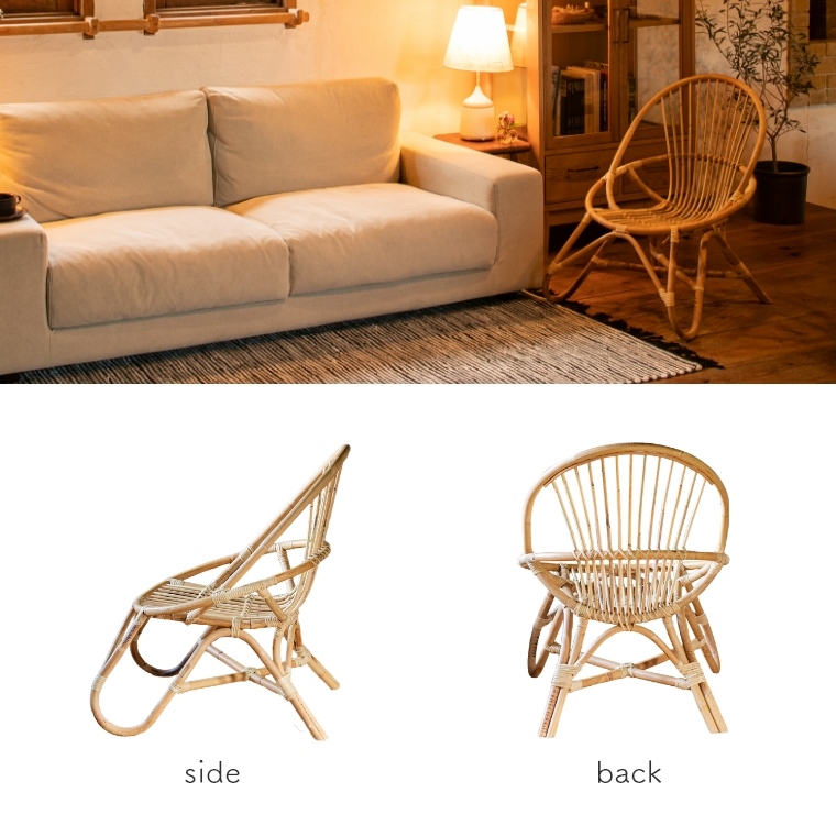 Noa ノア ラタン ダブルフープチェアー 座面高30cm （ラタンチェア