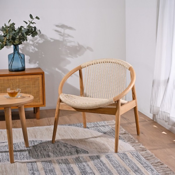 パーソナルチェア 無垢材 単品 ラウンジチェア ラタン（ダイニング