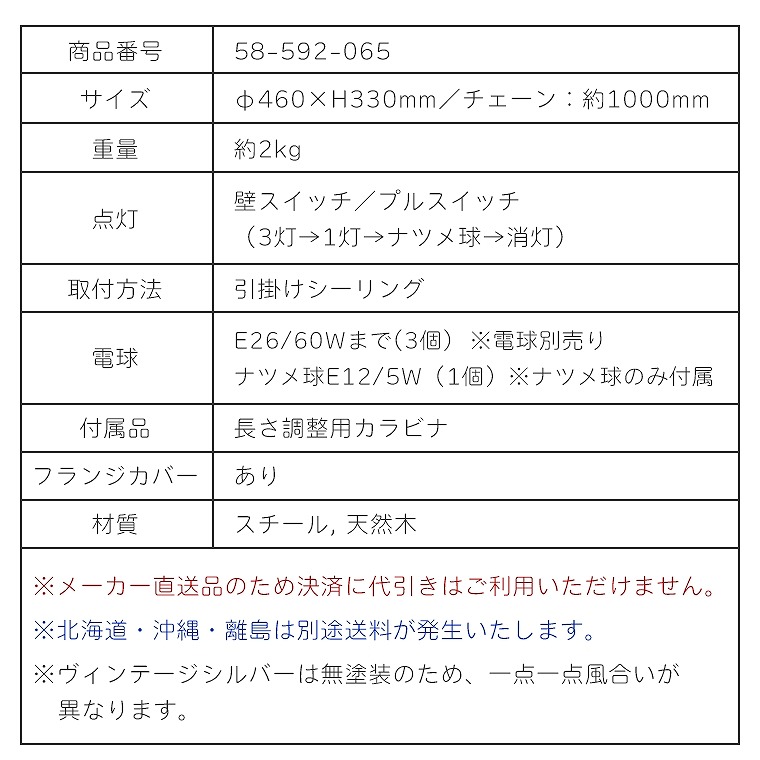 お部屋に馴染みやすいヴィンテージ風 3灯ペンダントライト LANDER