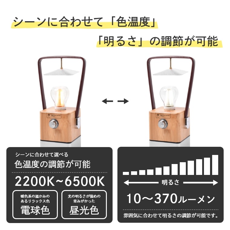 アウトドア ライト USB 充電式 2つの光が楽しめる バンブーデスク