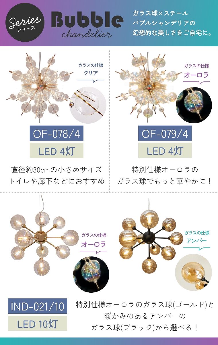 虹色に輝くオーロラのガラス球を使用したシャンデリア バブルシャンデリア 10灯 LED対応 IND-021 オーブ  (ペンダントライト/シーリングライト/天井照明/吊り下げ/おしゃれ/サロン/吹き抜け/モダン/デザイナーズ) 家具のホンダ インターネット本店  ラグ・カーペット 