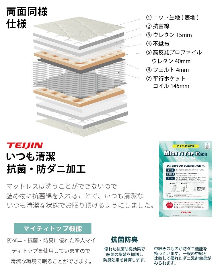 ポケットコイルマットレス 高反発 クイーンサイズ(抗菌/日本製 ポケットコイルマットレス 高反発 クイーンサイズ(抗菌/日本製