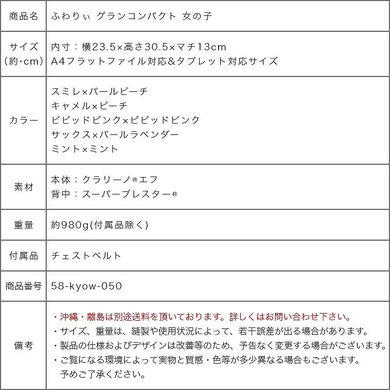 家具のホンダ ランドセル 2024年モデル ふわりぃ グランコンパクト