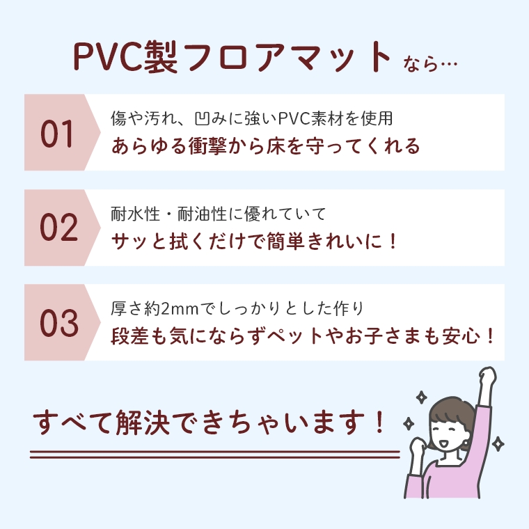 フローリングを汚染しない両面非転写！PVC製透明ダイニングマット 2mm